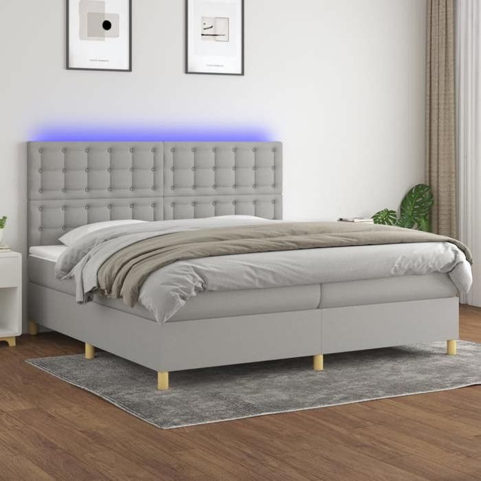 VidaXL Sommier à Lattes de Lit avec Matelas et LED, Lit Rembourré avec Tête de Lit, Lit Double, Lit Adulte de Chambre, 3135781