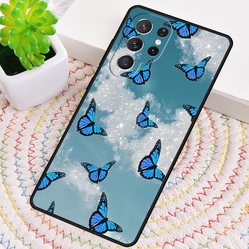 Luxury Blue Butterfly Butterflies Silicone Phone Case For Samsung Galaxy note 10 pro S26 S25 S24 S23 S22 S21 Plus Ultra Cover
