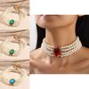 Palace Elegant Multi Layered Simulated Pearl Gemstone Necklace Neck Accessory For Women