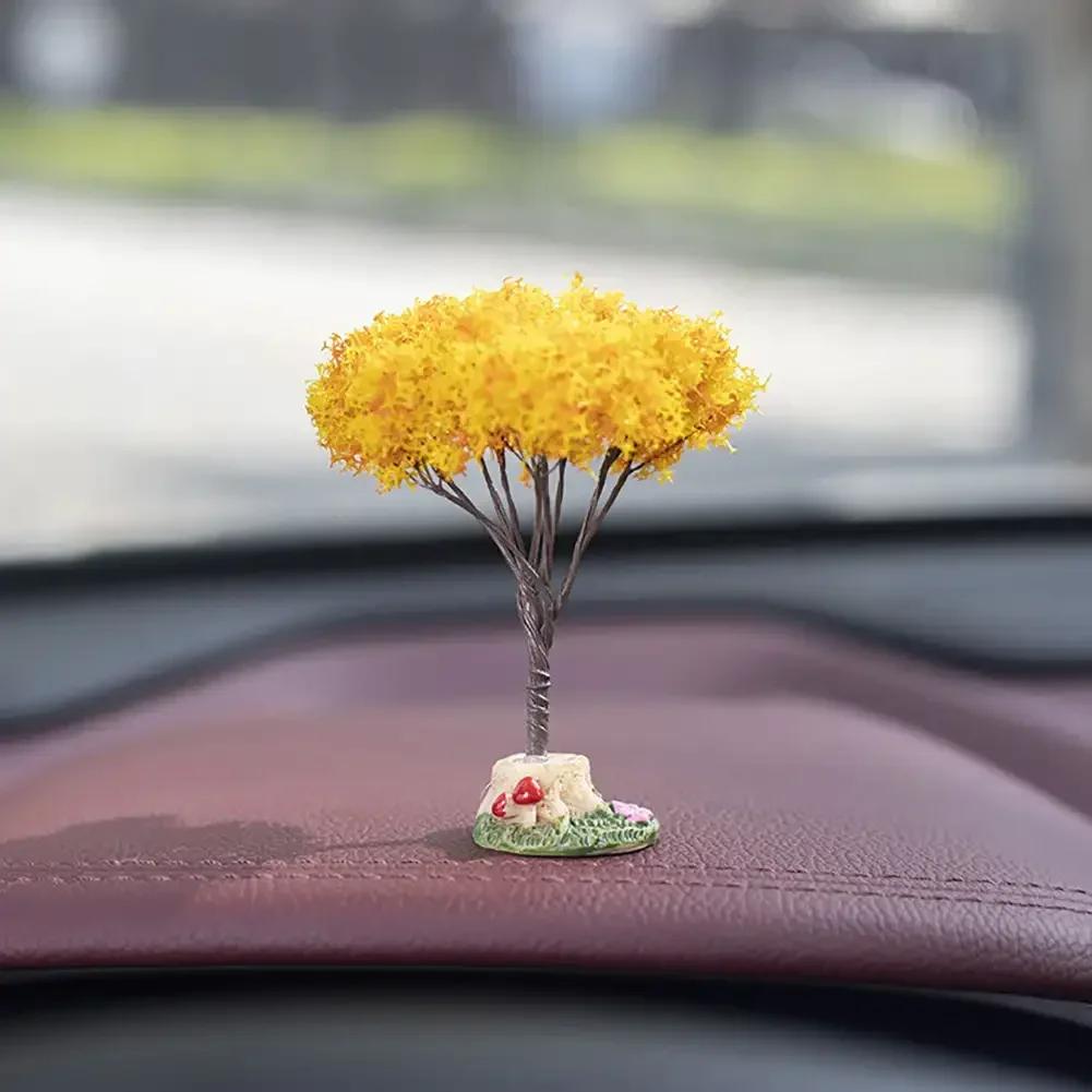 New Mini Tree Car Ornaments Center Console Decoration Car Mounted Plant Accessories Simulated Flower Decoration Cute Ornaments