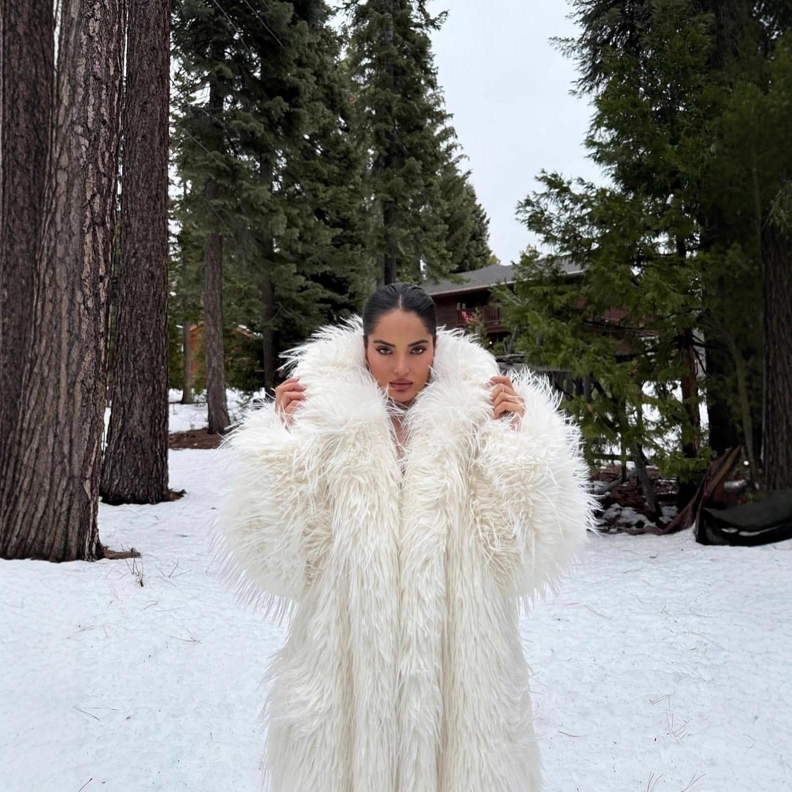 

Жіночий плюшевий одяг з імітації хутра, подовжена штучна шуба, зимова потовщена тепла шуба XXXL білий