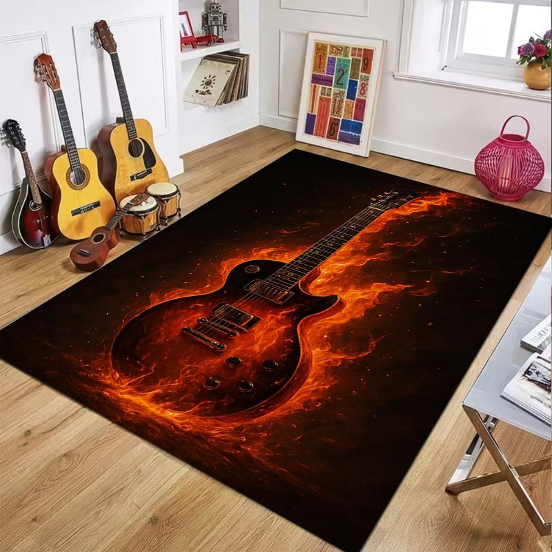 

3D Flame Guitar Rug Electric & Acoustic Non-slip Washable Floor Mat for Living Room Bedroom Music Studio Decor 40X60cm