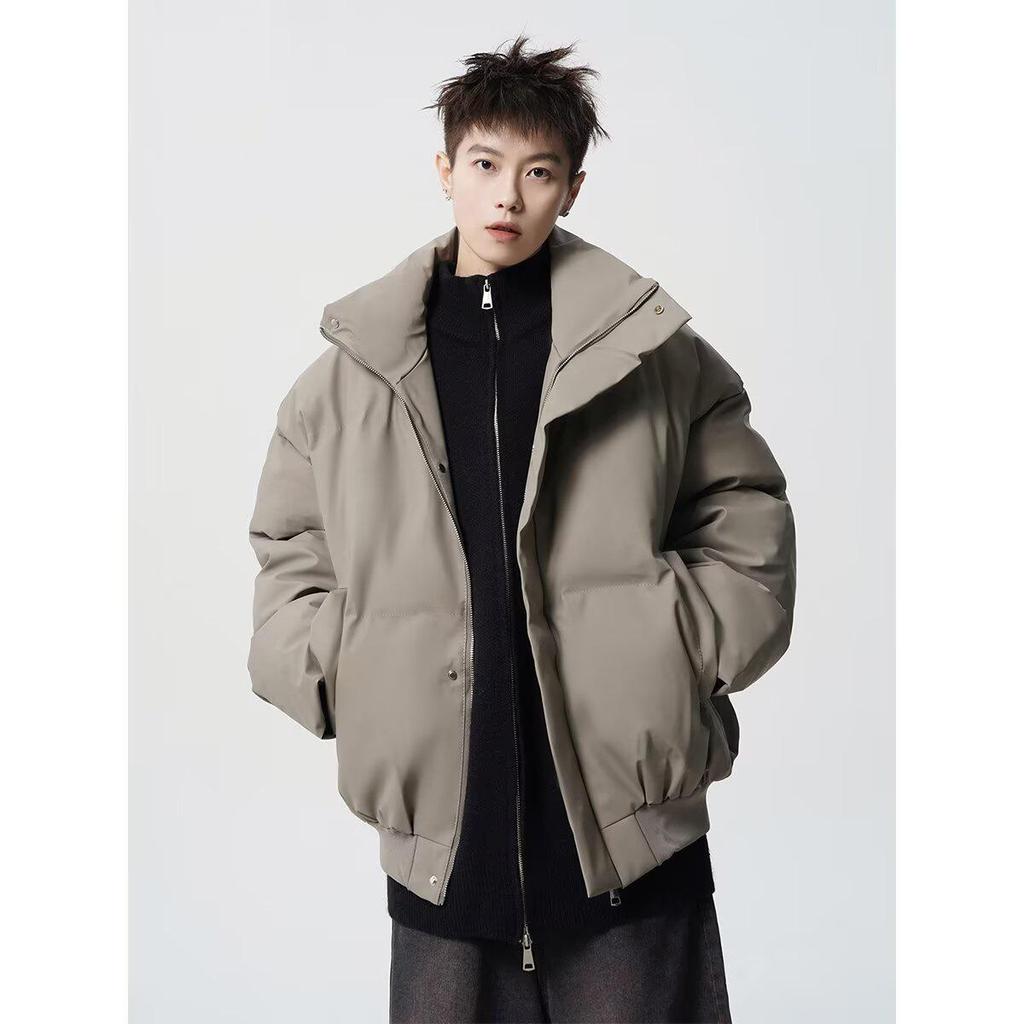 Men's American-Style Winter Warm Cotton Jacket, Loose Fit, Short PU Leather, Padded, Niche Design.