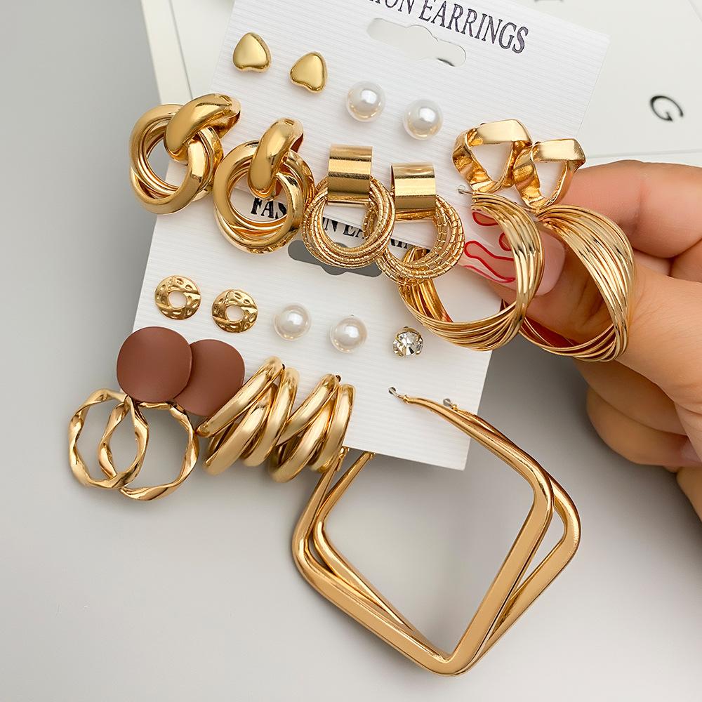 Multi-layer Geometric Circle Inlaid Rhinestone Butterfly Stud Earrings Set 6 Pairs of Creative Butterfly Pendant Earrings