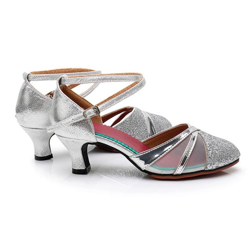 Gold Silver Ladies Ballroom Dancing Shoes Middle Heel Modern Latin Dance Shoes Party Wedding Shoes 5.5cm