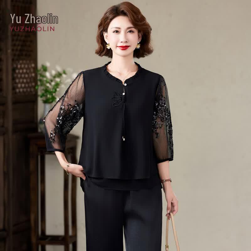 YUZHAOLIN Women s New Chinese Style Summer Casual Suit 5XL