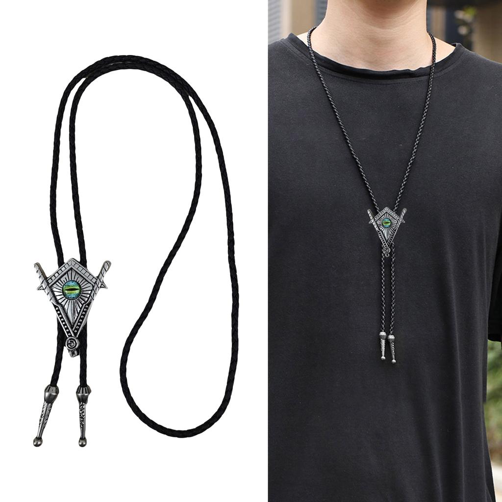 Handcrafts Faux Leather Bolo Tie Necklace Western Cowboy Jewelry Devil Eye Eagle Totem Pendant Necktie for Men and Women