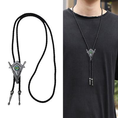 Western Themed Bolo Tie Necklace with Metal Devil Eye Eagle Totem Pendant Necktie Neckwear for Casual and Party Outfits