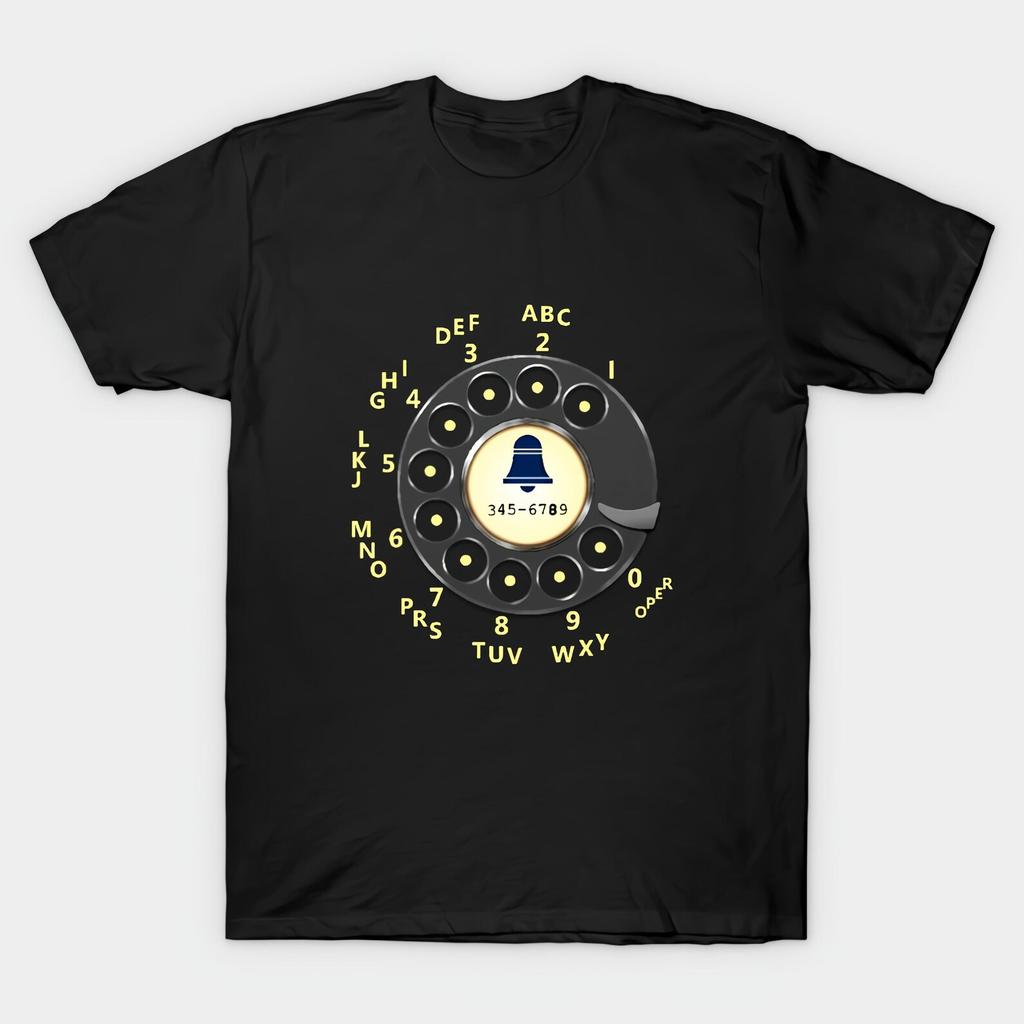 Retro Rotary Dial Black T shirt Size S-4X Casual