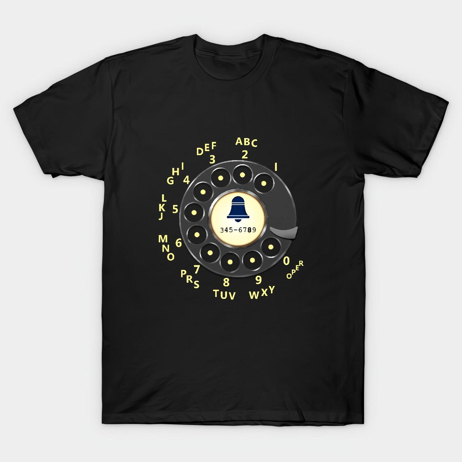 Retro Rotary Dial Black T shirt Size S-4X Casual 3XL