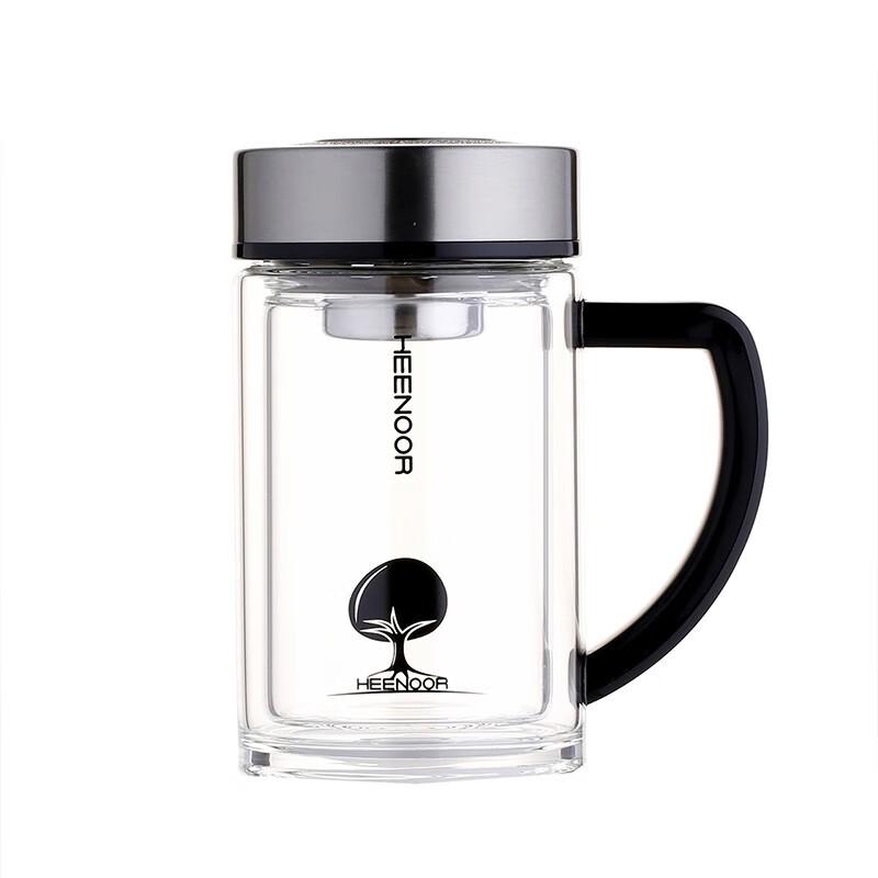 HEENOOR Double-Layer Glass Tea Infuser Mug with Handle, 435ml