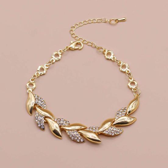 Adjustable Golden Leaves Rhinestone Bracelets Elegant Leaf Bangle for Women