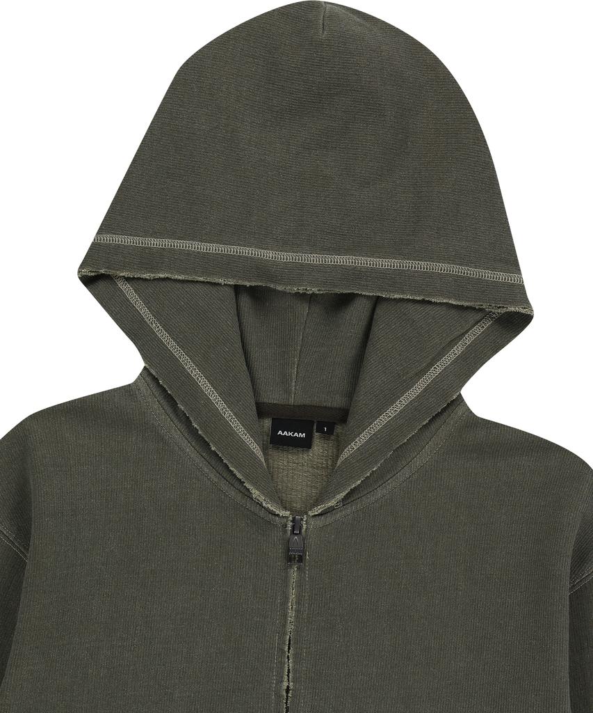 Aakam Vintage Damaged Zip-Up Hoodie (Khaki)