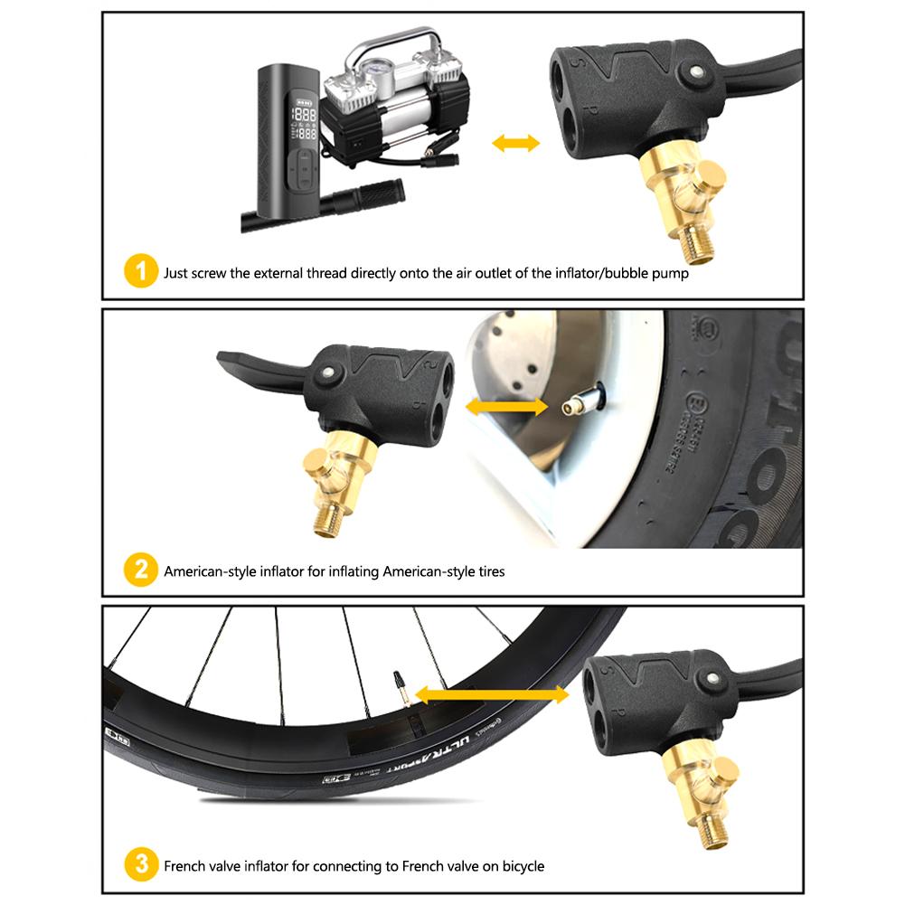 2-In-1 Car Tire Air Chuck Inflator Pump Valve Connector Car Tyre Wheel Valve Brass Clip-on Adapter for Inflatable Pump
