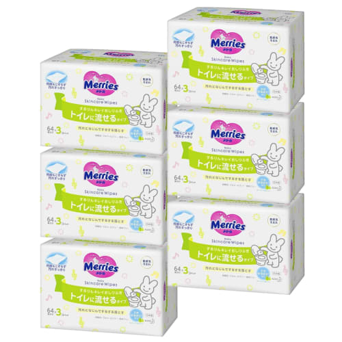 

Merries Sururin Kirei Baby Wipes, Flushable (64 sheets x 3 packs) [x6]