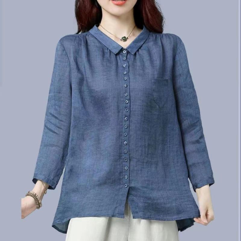 2023 Spring and Autumn Women's Solid Button Cardigan Long Sleeve T-shirt Shirt Fashion Elegant Vintage Casual Commuter Tops
