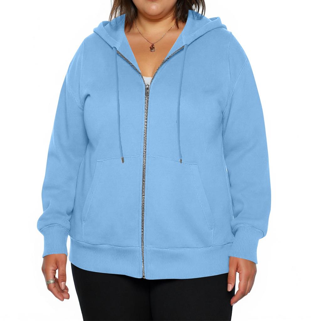 Damenmode Lässig Übergröße Langarm Reißverschluss Farbe Kapuzenjacke