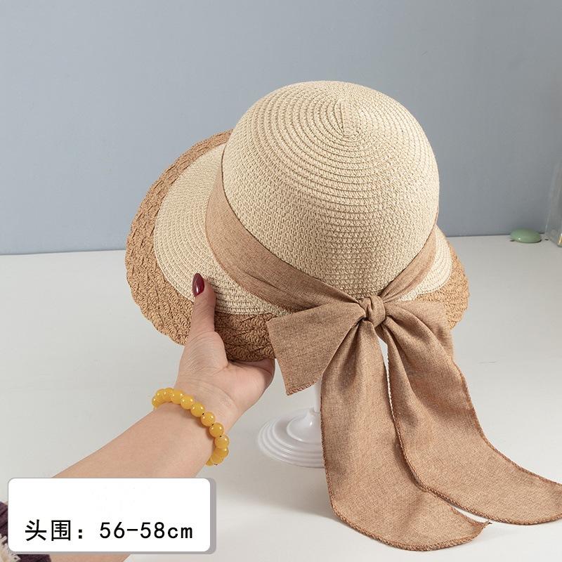 

Hat Women s New Sunscreen Hat Summer Anti-Purple Line Big Eaves Sun Hat Long Bow Shade Straw Hat