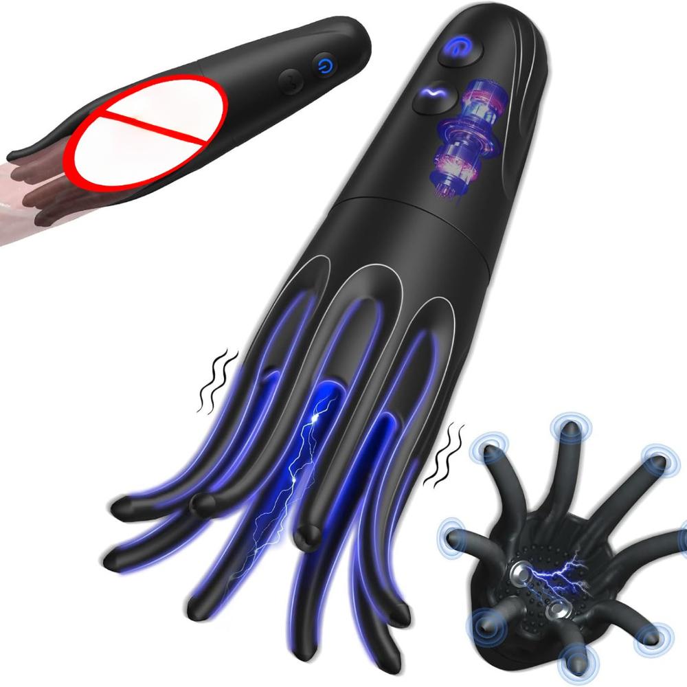 Octo-Grip Penis Training Cup with Electric Stimulation - Rechargeable Male Masturbator for Pleasure - Adult Sex Toy