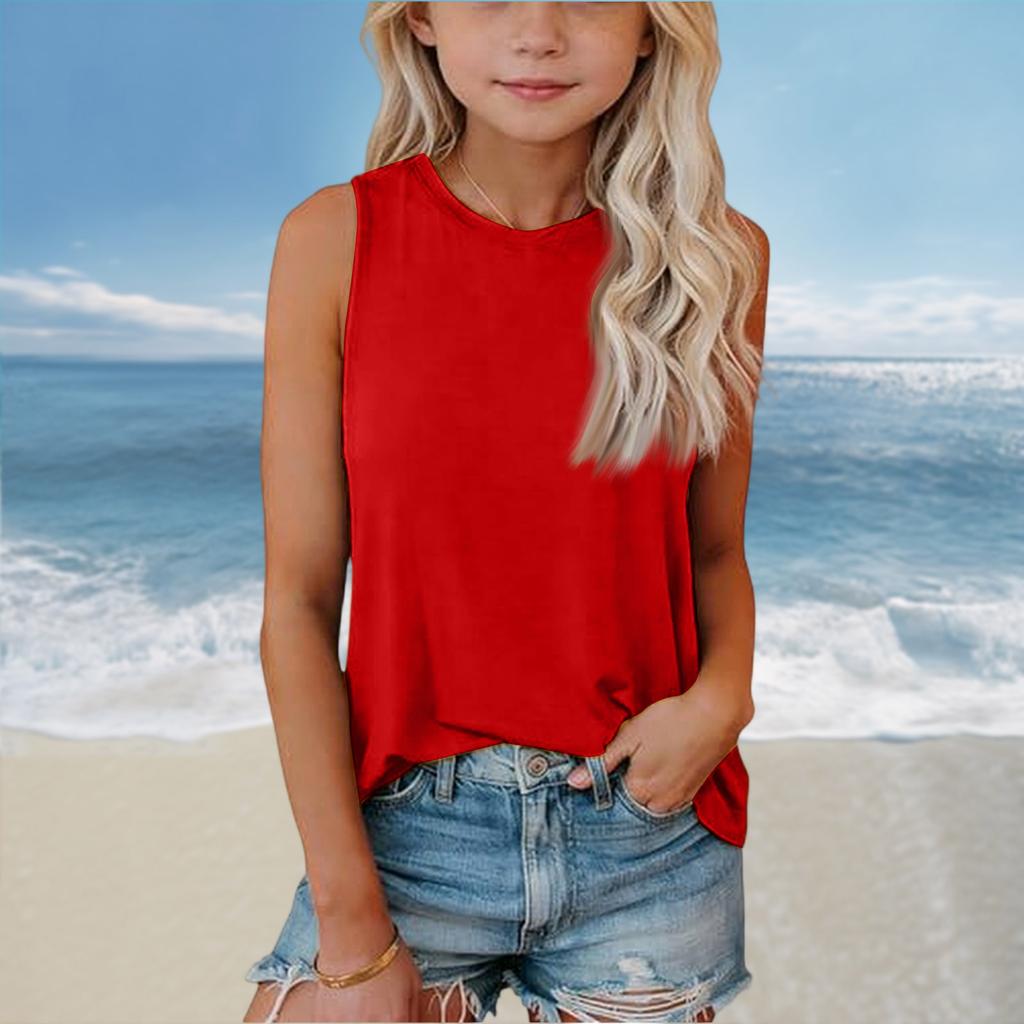 Girls Kids Summer Crewneck Sleeveless Shirts Tank Tops