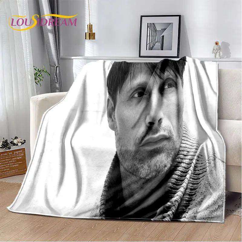 3D Mads Mikkelsen Schauspieler Star Weiche Plüschdecke, Flanelldecke Überwurfdecke für Wohnzimmer Schlafzimmer Bett Sofa Picknick Abdeckung Kinder