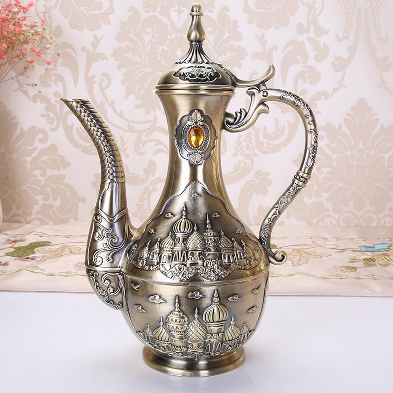 Sada na baijiu, pro domácnost, velkokapacitní retro bronzový sklenice na víno džbán na víno reliéfní pohárek na destiláty rekvizity pro dvorní drama