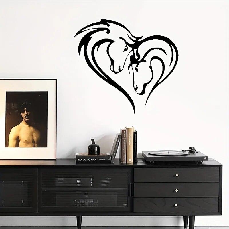 

1pc Silhouette Double Horse Head Metal Wall Art, Heart Shaped Horse Black Metal Wall Hanging Decoration,Home Bedroom Living Room