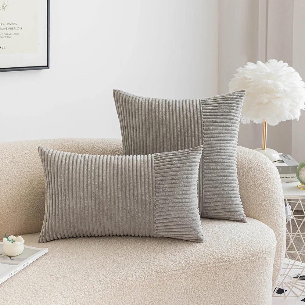 Striped Corduroy Cushion Cover Decorative Pillows for Sofa Living Room Patchwork Throw Pillow Cover Modern Simple Waist Cover