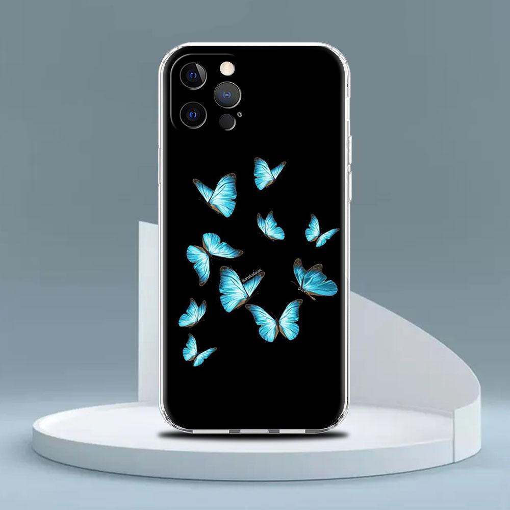 Transparente Hülle für Apple iPhone 14 13 11 12 Pro 7 8 Plus XR X XS Max 6 6S 14Pro Silikon Handyhülle Beauty Pink Schmetterling