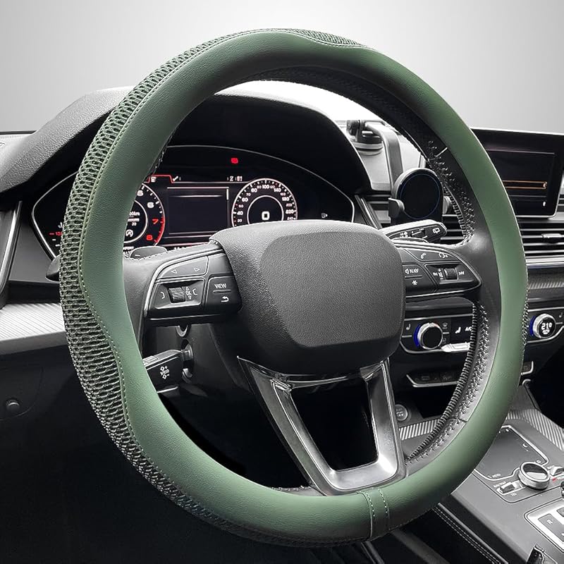 LKWLIKEI Car Steering Wheel Cover, Universal 15 inch, The Latest Microfiber Leather Breathable Technology Fabric, Non-Slip, Comfortable, Warm in