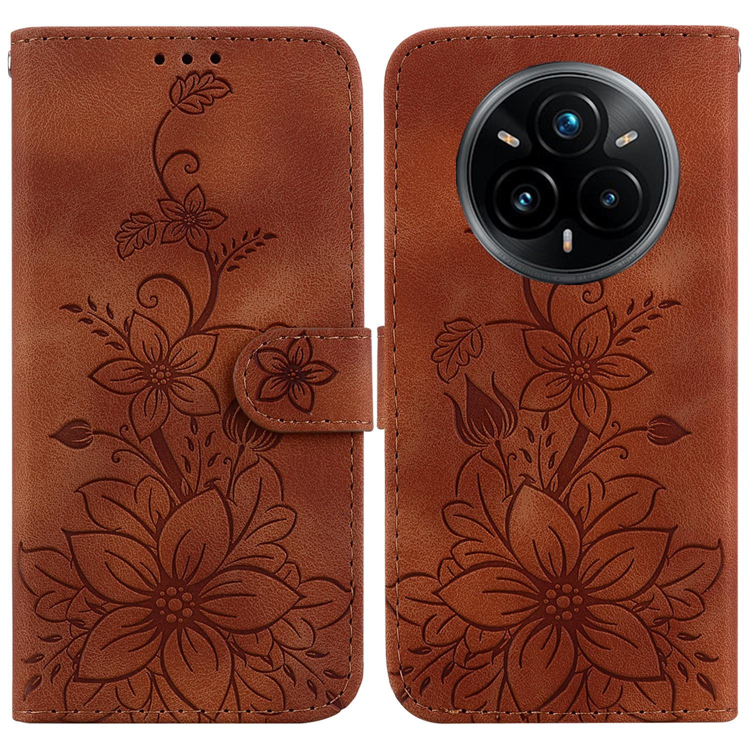 

For Realme 14 Pro+ 5G Case Lily Flower Imprint Leather Phone Cover with Stand E