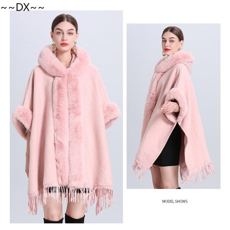 Новая накидка-шаль спицами из снежинок и флиса с толстым меховым воротником. One size — фото 10