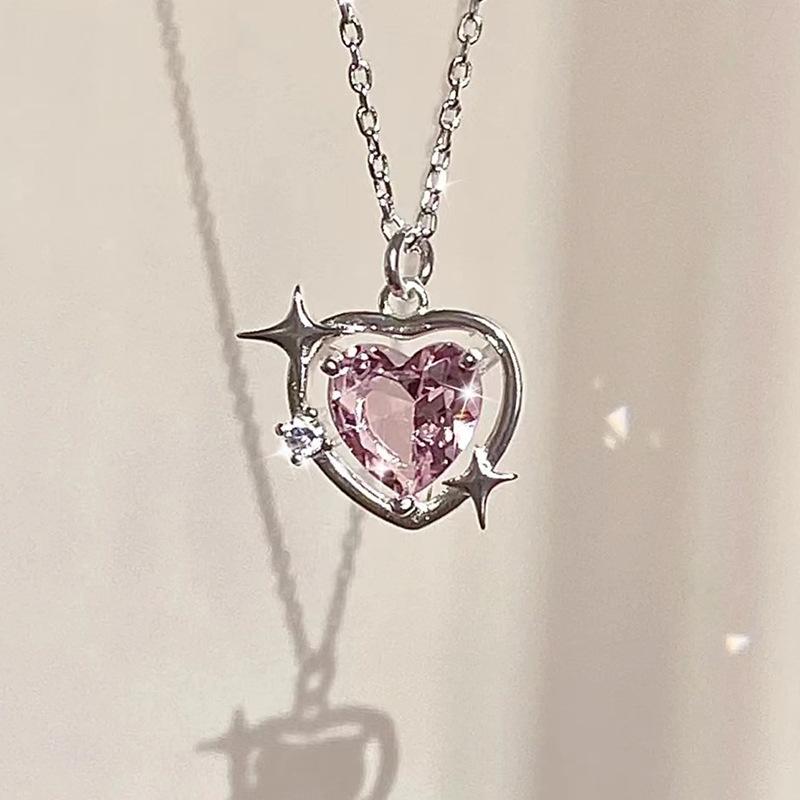 Peach galaxy love náhrdelník dámský lehký luxusní výklenek vykládaný zirkonem Barbie řetízek s klíční kostí stejného stylu