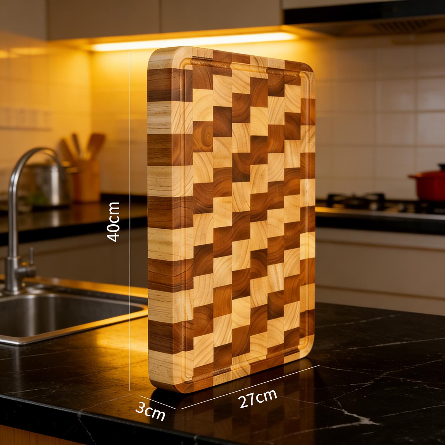Heavy-Duty Rubber Wood Plaid Cutting Board 3CM Thick Rubber Wood 27*40CM