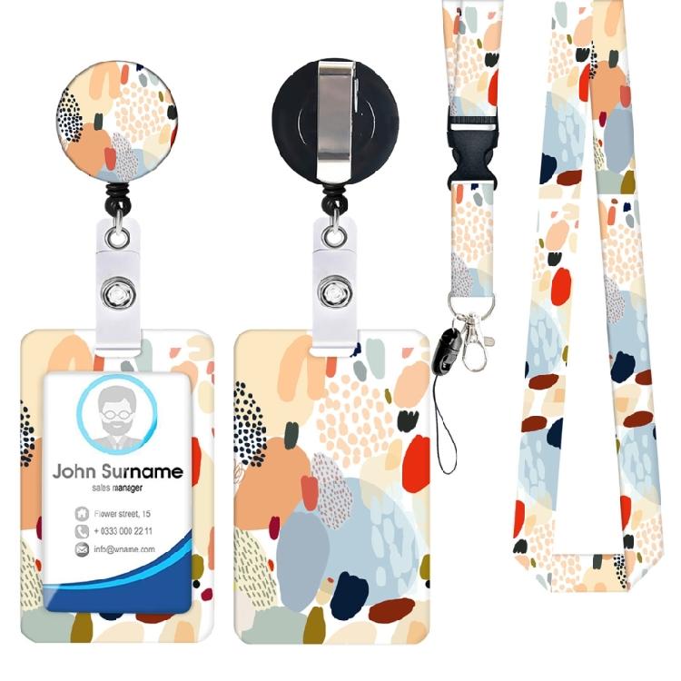 

Lanyard Badge Card Holder with Keyring Flowers Neck Strap Oil Painting Name Card Cover Case for Students 1