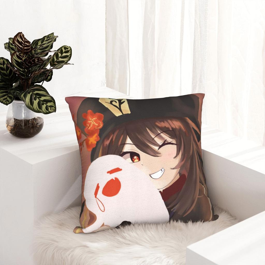 Hutao cute waifu Pillowcase Printed Polyester Cushion Cover Decorative Cute Genshin Game Otaku  Throw Pillow Case Cover Square