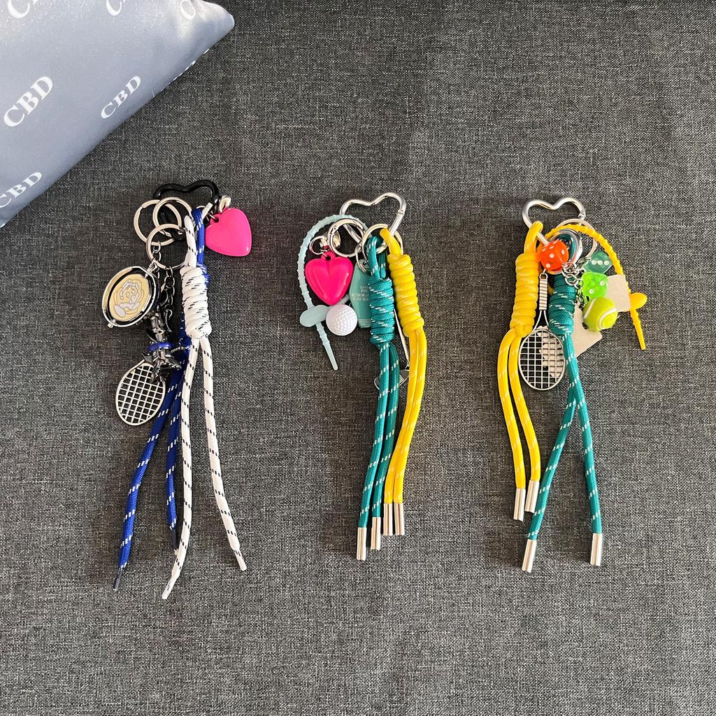 DIY Creative Bag Weaving Rope Keychain Colorful Nylon Lanyard Bear Baseball Multi-Element Bag Pendant For Women Charm Gifts