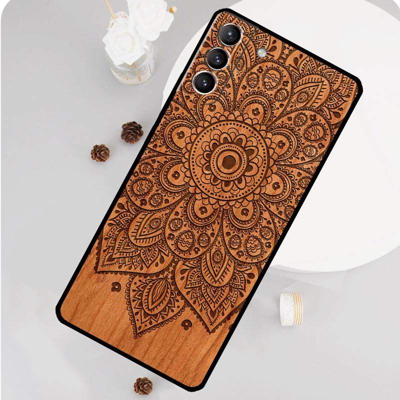 Mandala Blume Holz Handyhülle Für Samsung Galaxy S25 S26 Ultra S20 S21 S22 S23 S24 S10 Plus S25 FE Funda Abdeckung