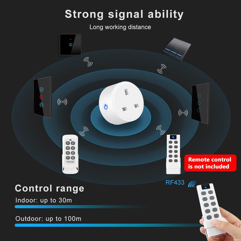 Wifi Rf433 Uk Smart Socket Plug Outlet 20a Adapter Power Monitor Wireless Remote Voice Control Timer For Google Home Alexa