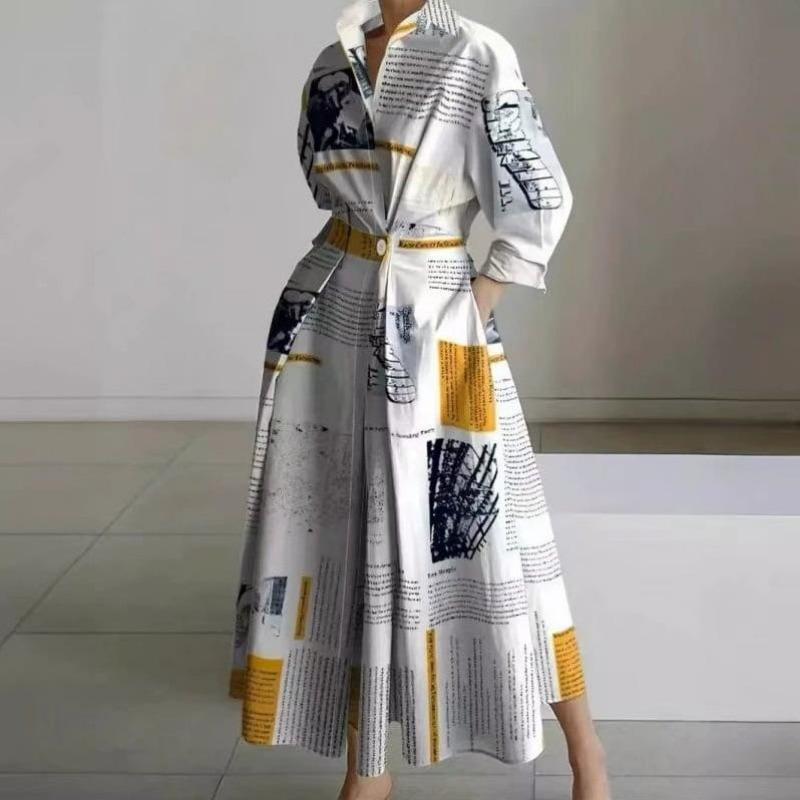 Plus Size Commuter Fashion POLO Neck Lining Long Short Sleeve Loose Pendulum Dress