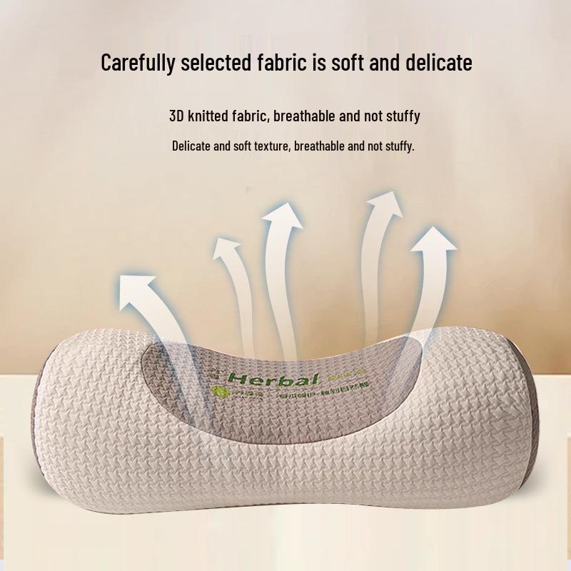All-Cotton Cylindrical Buckwheat Pillow for Cervical Support and Adult Sleep Aid with Mugwort.