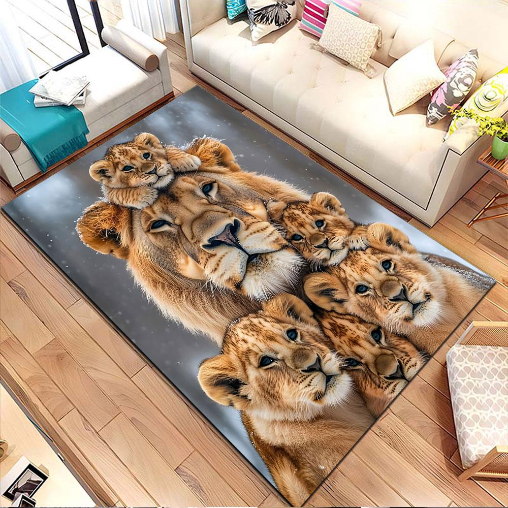 Lion Family Portrait Patterned carpet, non slip mat suitable for living room and bedroom sofas