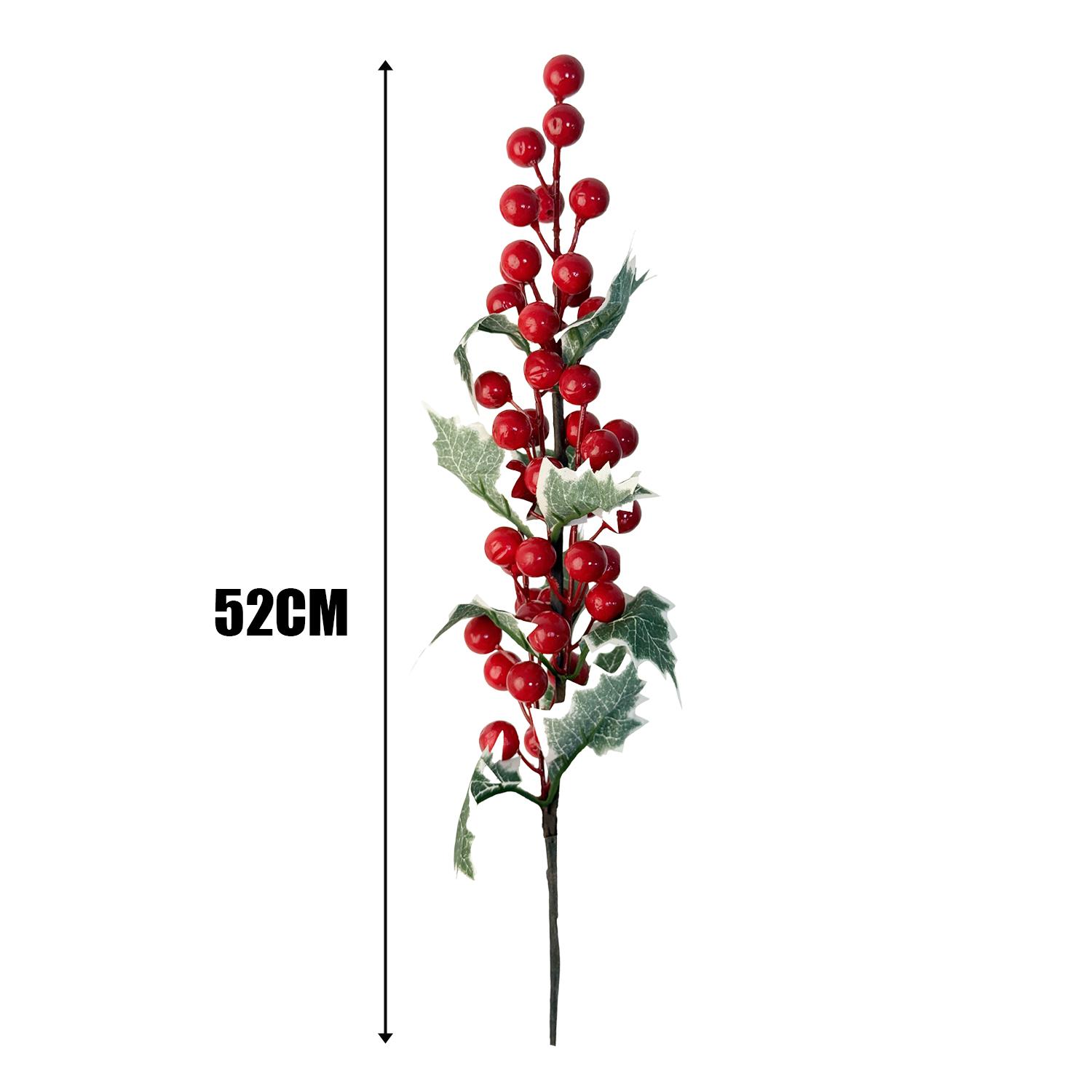 

52cm Christmas Red Holly Berries Branch with Green Leaves Fake Berry DIY Garland Xmas Tree Ornaments Festival Party Home Decor 1PC