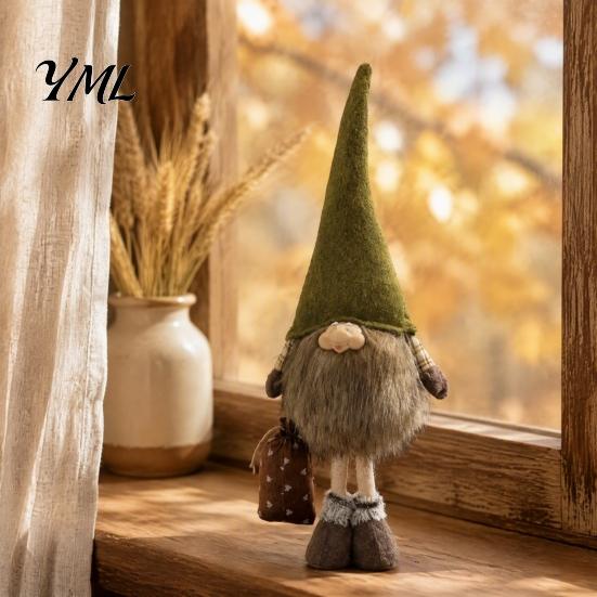 Desktop Display Figurines Vintage Farmhouse Gnome Figurine, Dangle Leg Statue, Rustic Tabletop Forest Theme Shelf Decor Ornament for Fall Thanksgiving