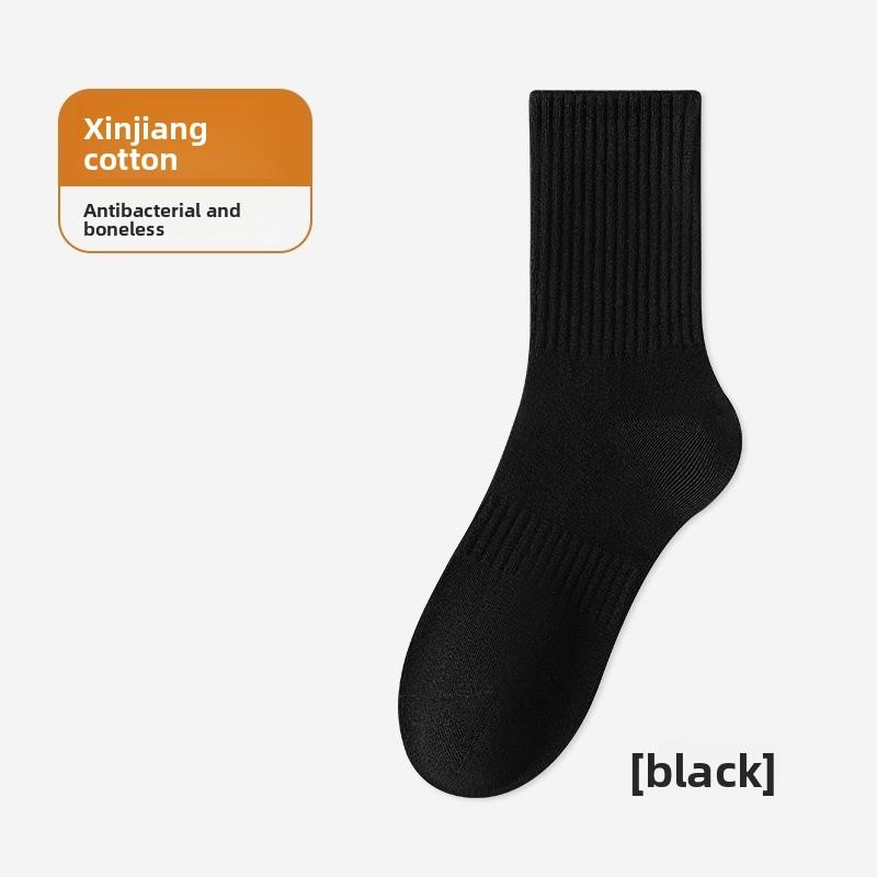 Pure Cotton Socks, Mid-length, Size 7A, Antibacterial, Sweat-absorbing, Odor-resistant, Business-style, Men's, Sport and Casual Long Socks