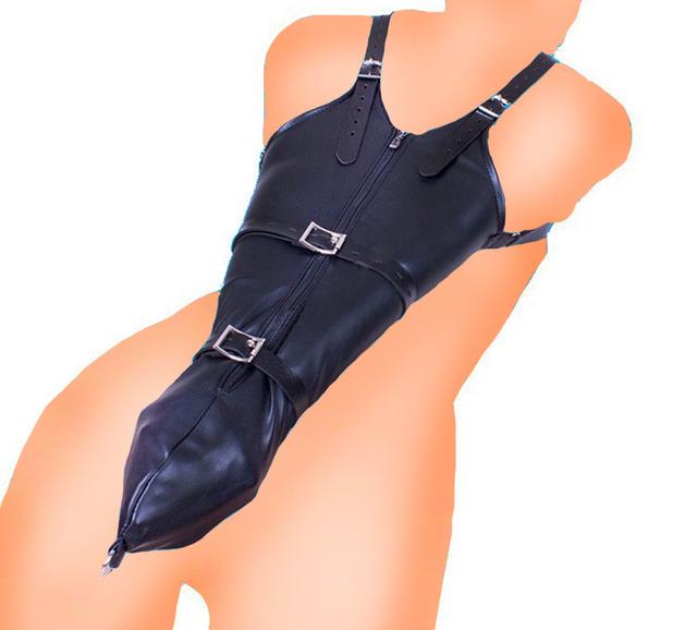 Bondage Leg/Arm Binder,Behind Back Straight Jacket,SM Leather Armbinder Restraint Slave Lockable Glove With Shoulder Straps