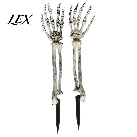 Halloween Skelett-Pfähle Realistischer Pfahl, Gruselige Totenkopf-Hand Gartendekoration für Schilder Außenbereich Garten Rasen Friedhof Dekoration Menschlicher Knochen