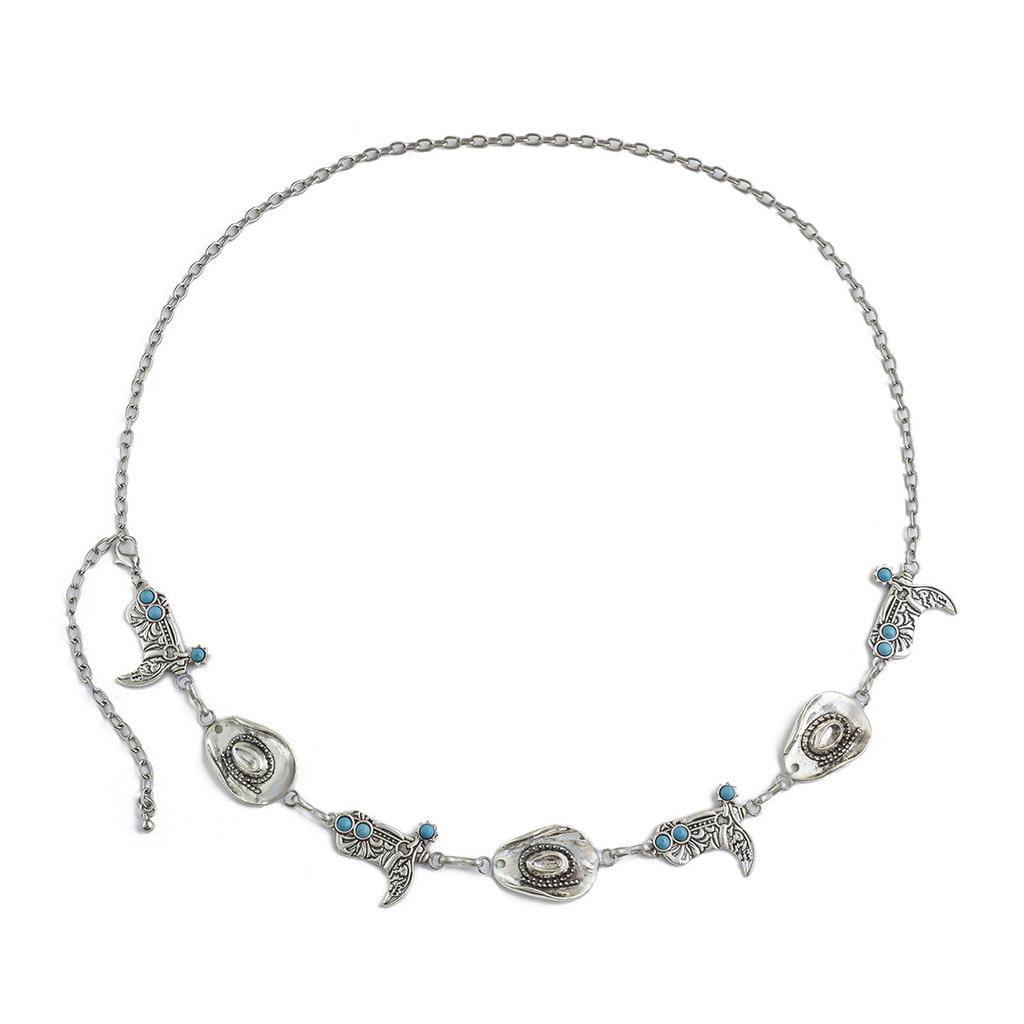 Personalized Punk Cowboy Hat Turquoise Boots Waist Chain Body Chain Metal Chain Body Chain Female