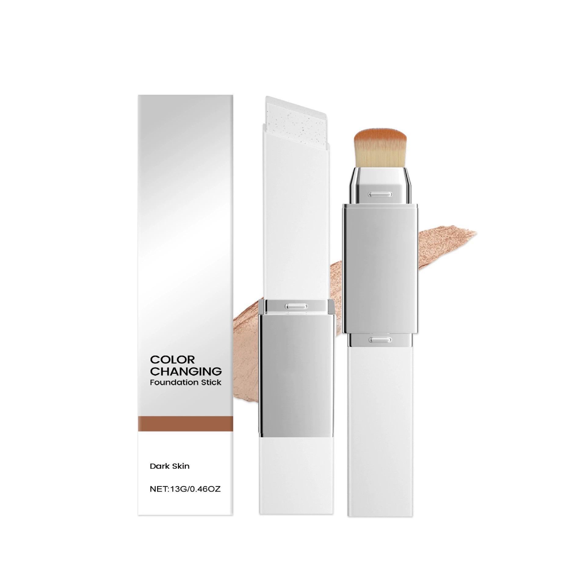 Barra de base de maquillaje de doble punta con brocha, corrector ligero y de larga duración