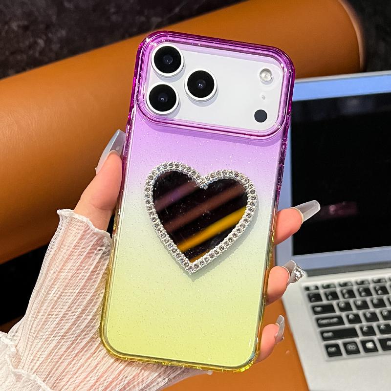 

Luxury Gradient Color Collision Glitter Heart-Shaped Mirror Bumper Phone Case For iPhone 17 Pro Max 17 Air Shockproof Back Cover iPhone Air